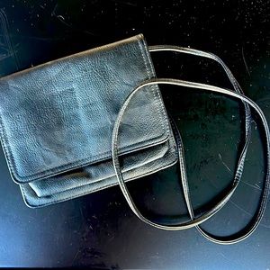 NWOT - black leather type material shoulder purse/handbag.